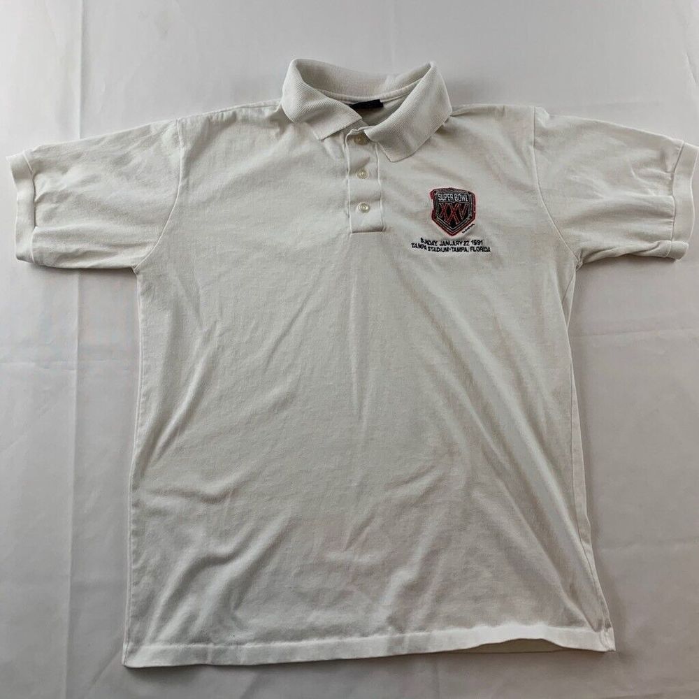 Super Bowl XXV Tampa Stadium Dolphin Cove Mens Polo Shirt White Short Sleeves M